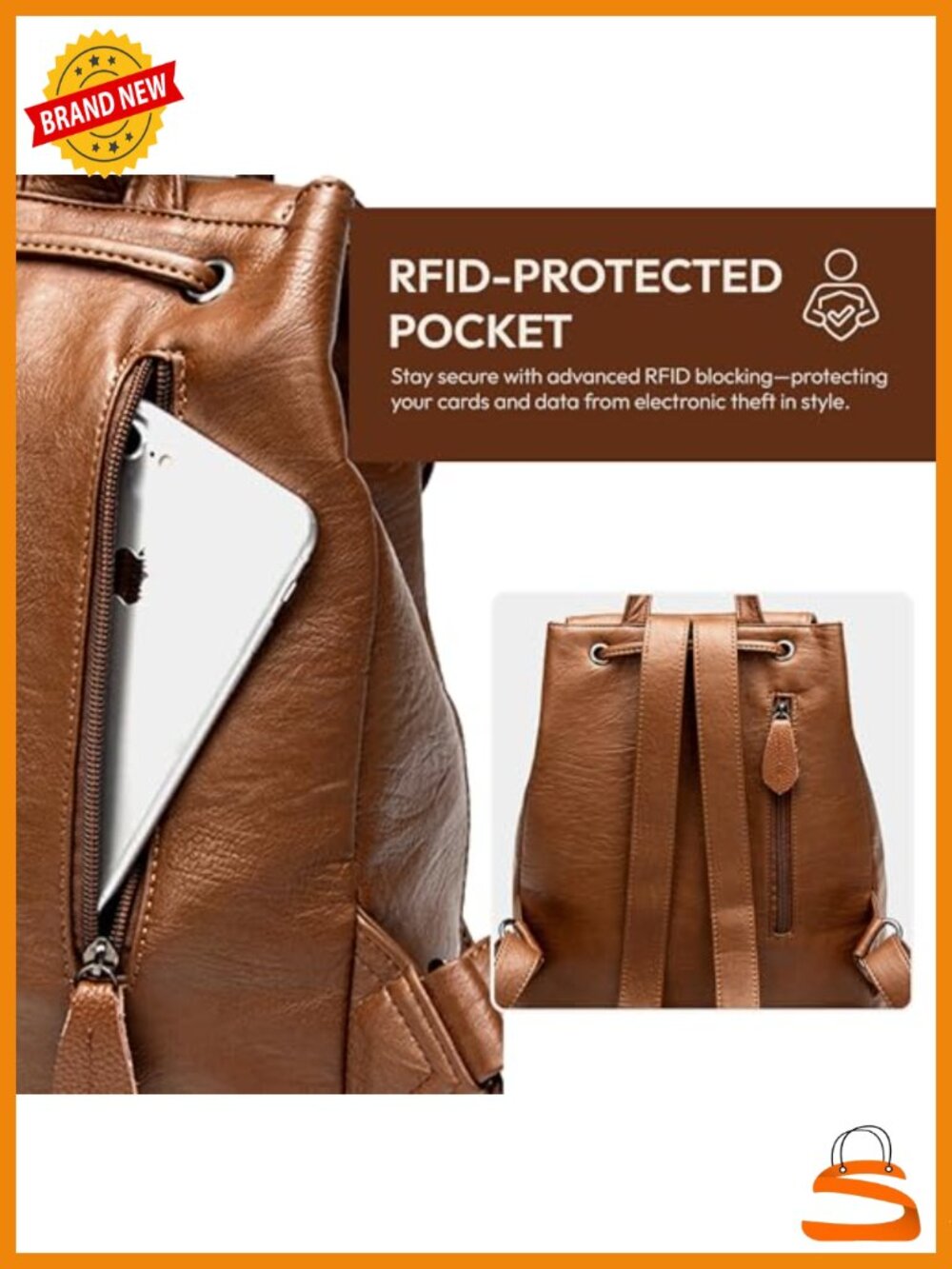 Vegan Leather Backpack Purse With Rfid Security Pocket And Hidden Magnetic Flap View 3
